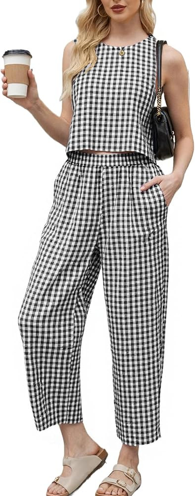 2 Piece Sets For Women 2026 Summer Lounge Sets Wide Leg Crop Pants Matching Sets Travel Vacation ... | Amazon (US)