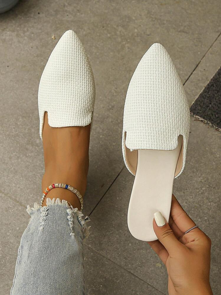 New Spring & Summer White Pointed Toe Slip-On Flats For Women, Large Sizes 35-45 | SHEIN