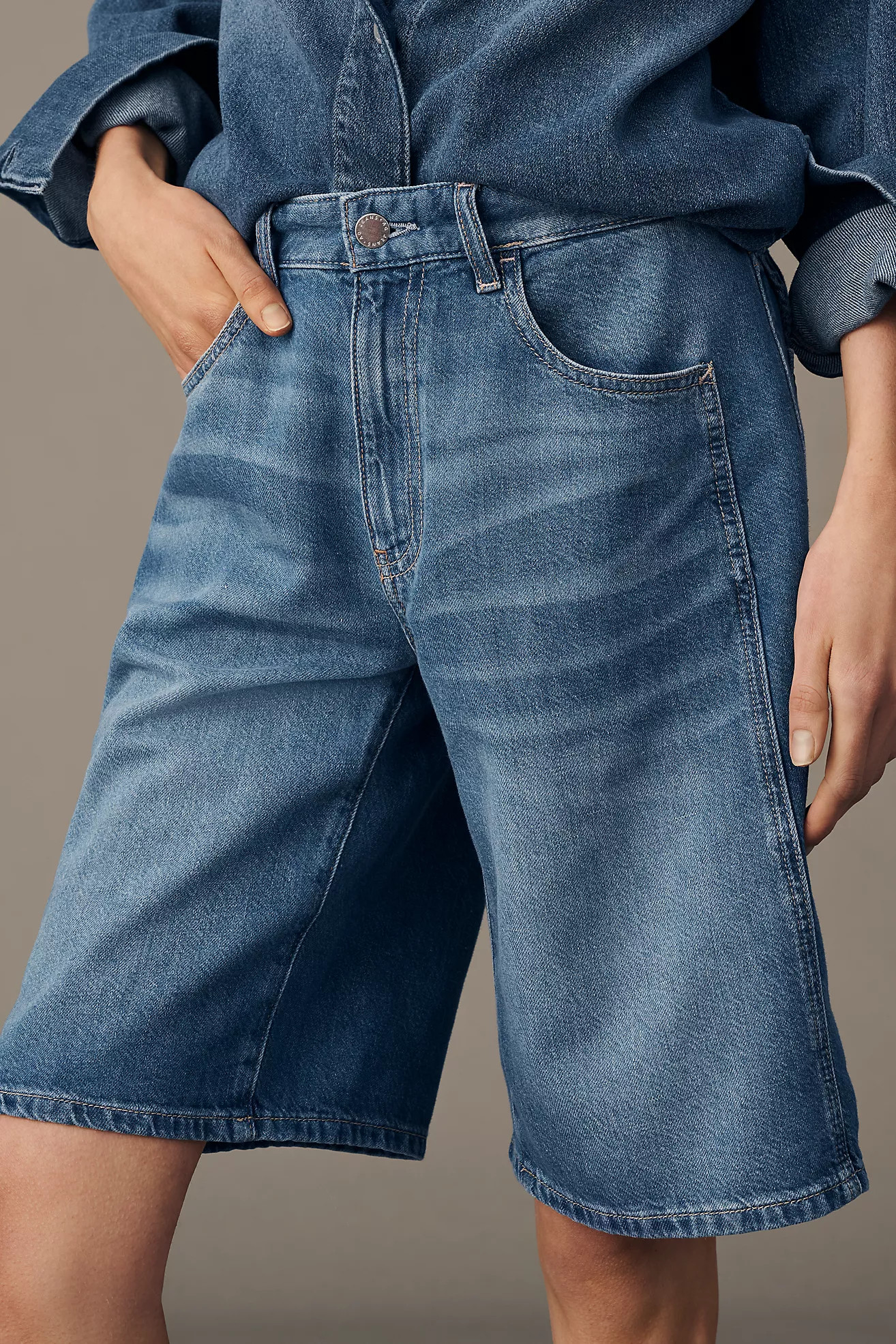 AG Thalia Denim Long Shorts | Anthropologie (US)