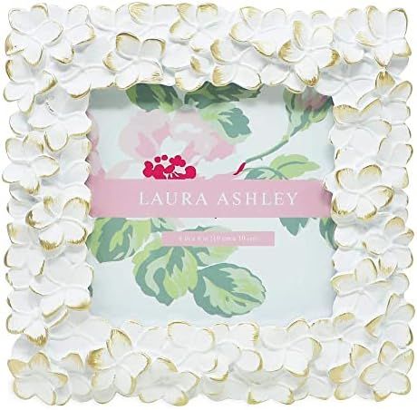 Laura Ashley 4x4 White & Gold Flower Textured Hand-Crafted Resin Picture Frame w/ Easel & Hook for T | Amazon (US)