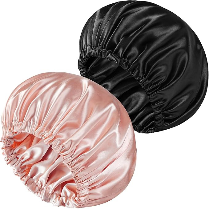 2 PCS Satin Bonnet Double Layer Sleep Hair Silk Bonnet for Sleeping Women Curly Natural Hair | Amazon (US)