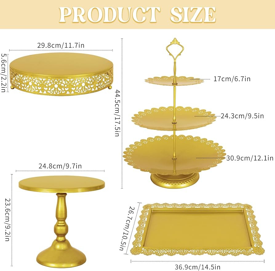 Fivenl 8 Pcs Cake Stand Gold Metal Dessert Table Display Set, 3-Tier Cupcake Stand, Cake Display ... | Amazon (US)