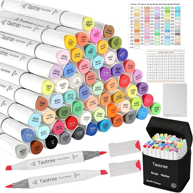 Taotree Alcohol Markers Brush Tip, 61 Colors Brush Markers Dual Tip Coloring Markers Pens, Brush ... | Amazon (US)