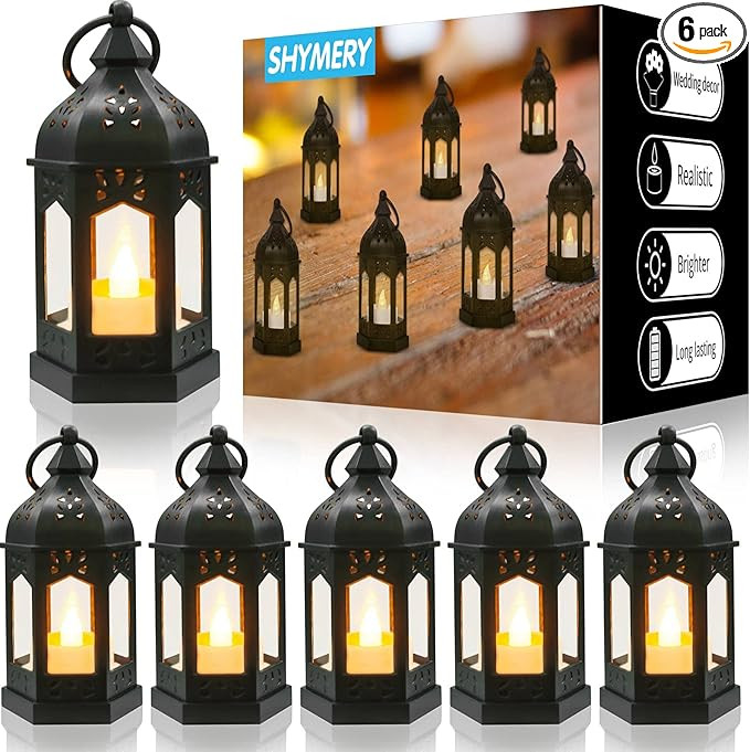 SHYMERY Mini Lantern with Flickering LED Candles,Vintage Black Decorative Hanging Candle Lanterns... | Amazon (US)