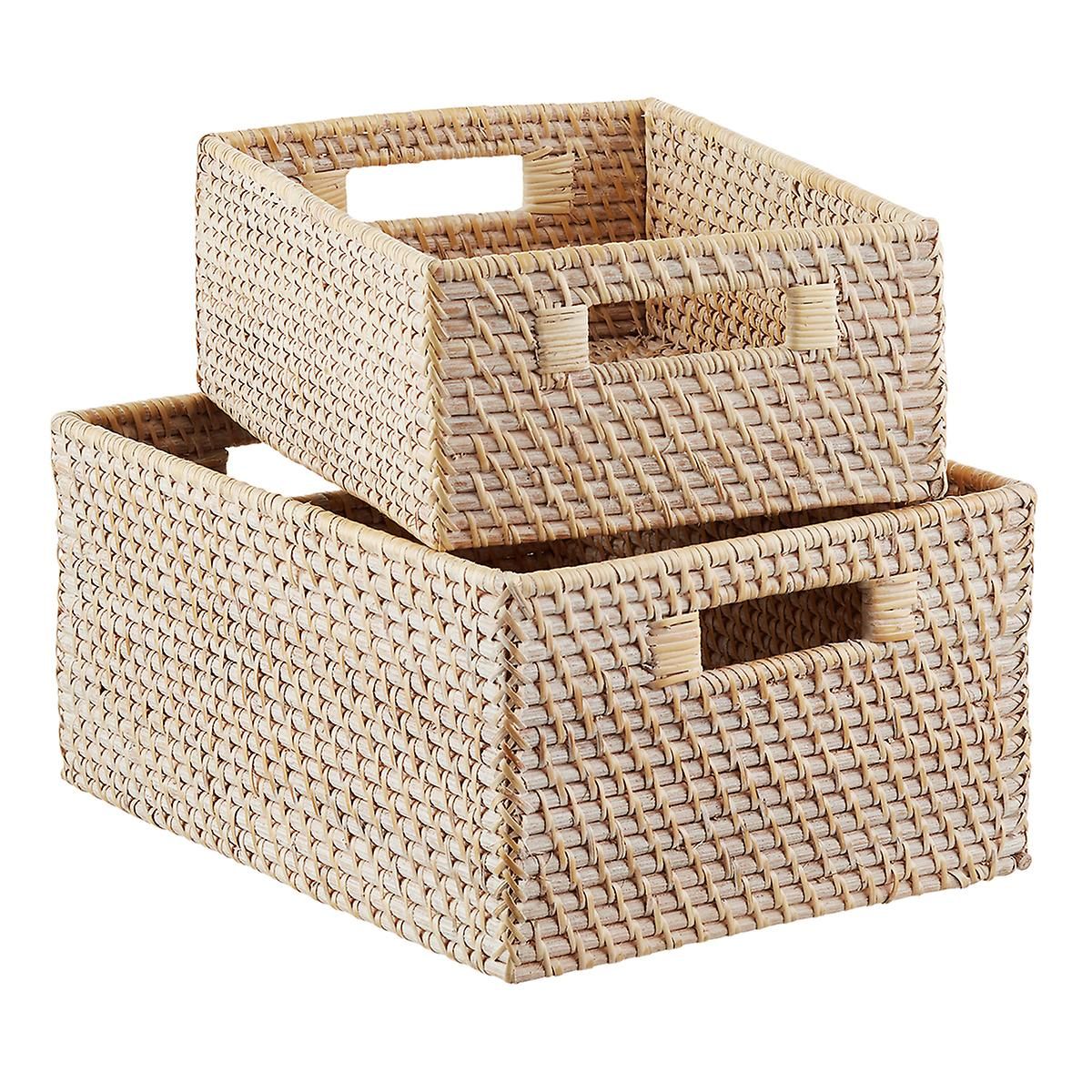 Whitewashed Rattan Storage Bins with Handles | The Container Store