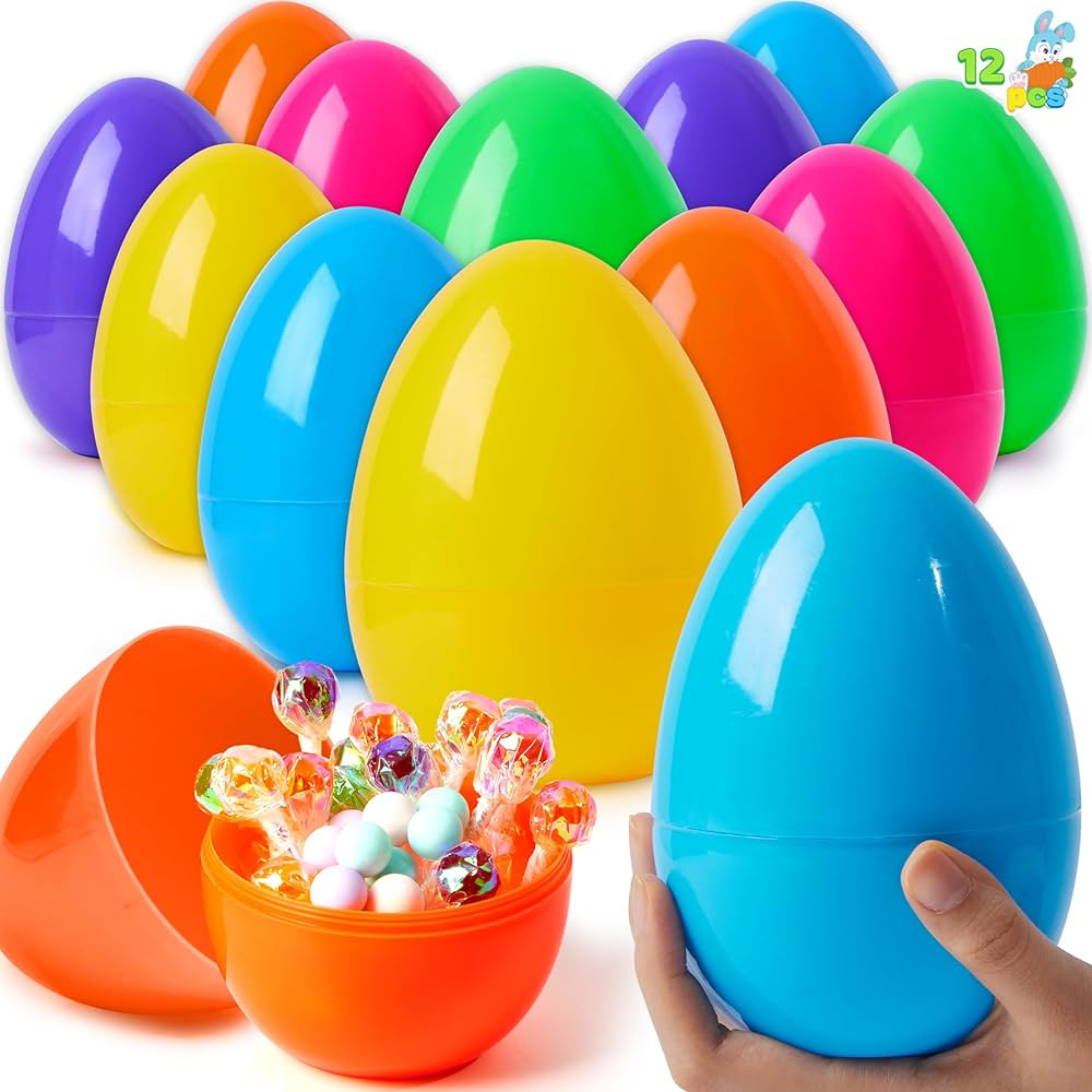 JOYIN 12 Pieces 7" Jumbo Plastic Bright Solid Easter Eggs Assorted Colors for Filling Treats, Eas... | Amazon (US)