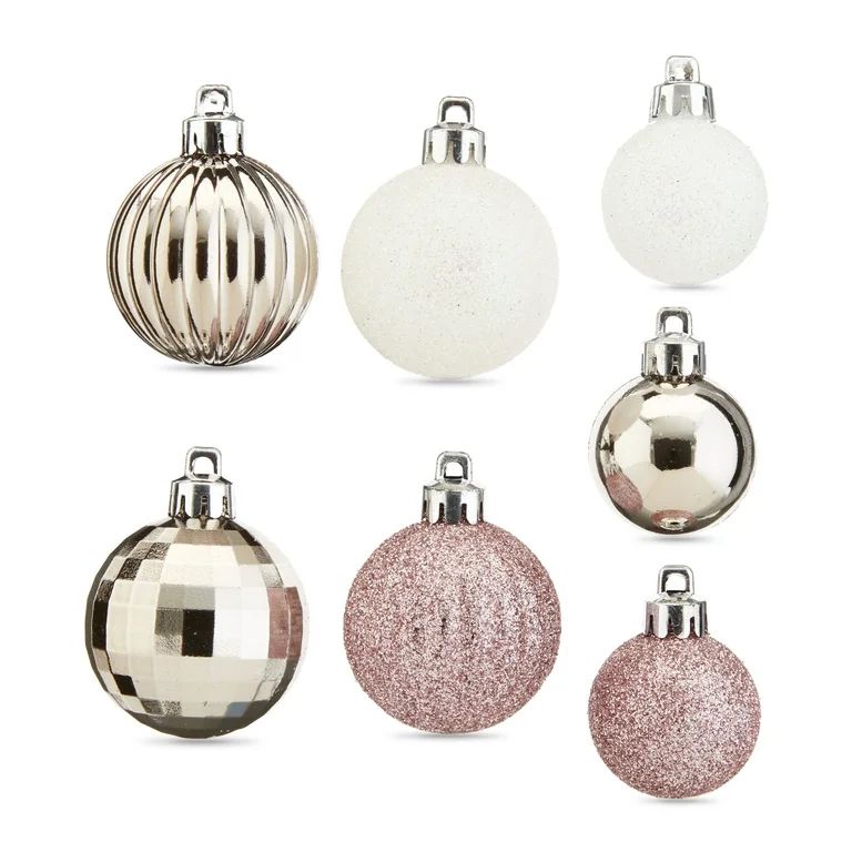 Holiday Time Multi-Textured Shatterproof Christmas Mini Ornaments, Light Pink, Light Gold, & Whit... | Walmart (US)