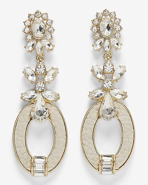 Rhinestone Leather Oval Drop Earrings | Express