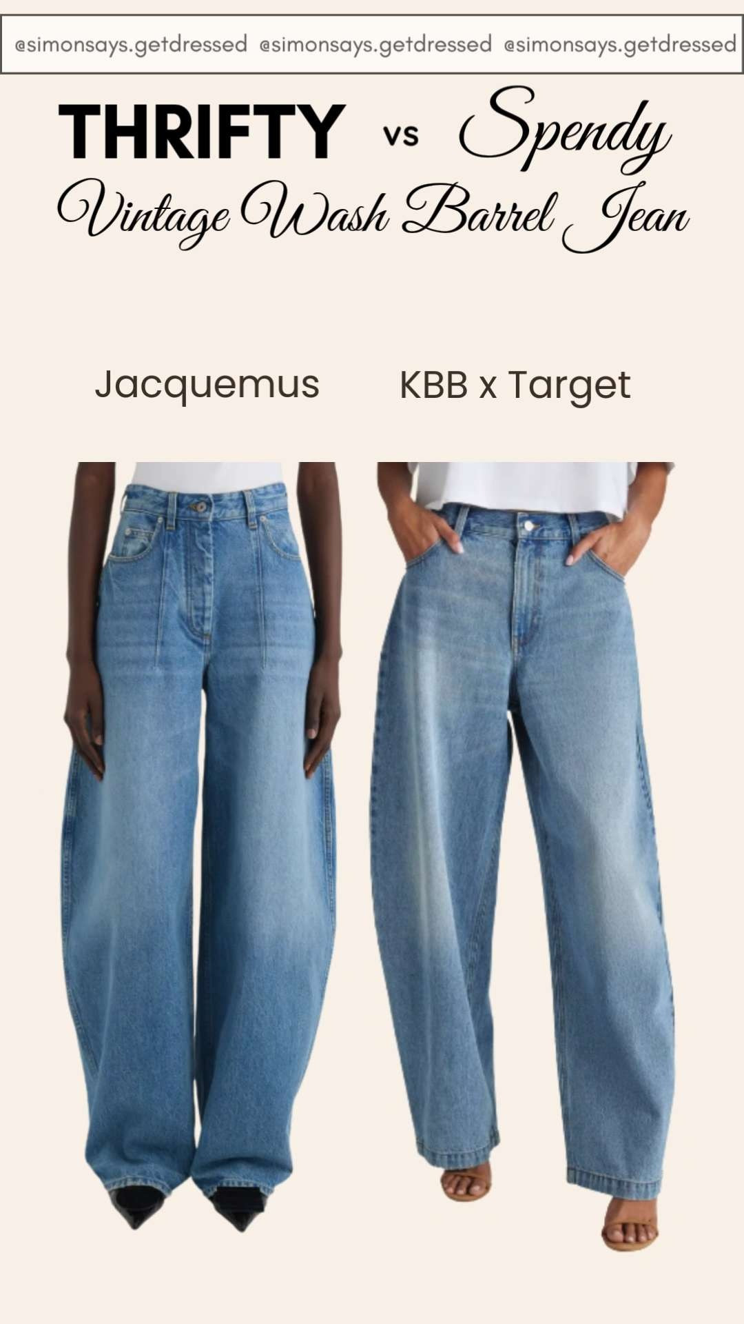 Thrifty vs Spendy: Vintage Wash Barrel Jeans 👖 

Love the barrel jean trend but not sure if you should go thrifty or spendy? I found two vintage wash options that give the same effortless, relaxed silhouette — one budget-friendly and one designer splurge. Both styles create that cool curved-leg look that instantly elevates a simple outfit. 

Hit the bell in my LTK 🔔 (top right) so you get all the exclusives first! #LTKootd 

 