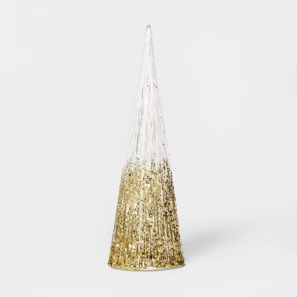 Large Glitter Ombre String Cone Christmas Tree Decorative Figurine White & Gold - Wondershop™ | Target