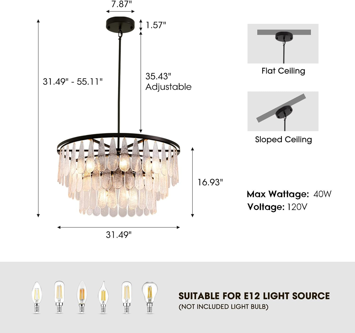 Siljoy Modern Mable Textured Glass Chandelier, 31.49" Large Round Chandelier for Dining Room, 12-... | Amazon (US)