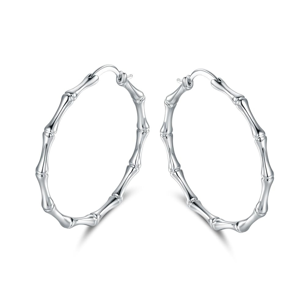 Womens Gold Bamboo Hoop Earrings | Barzel 18K Gold, Rose Gold, or White Gold Plated Bamboo Hoop E... | Amazon (US)