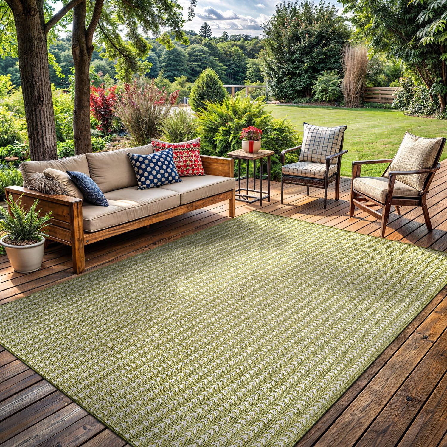 Washable Outdoor Rug 6x9 Modern Area Rugs Outdoor Carpets Striped Pattern Non Shedding Waterproof... | Amazon (US)