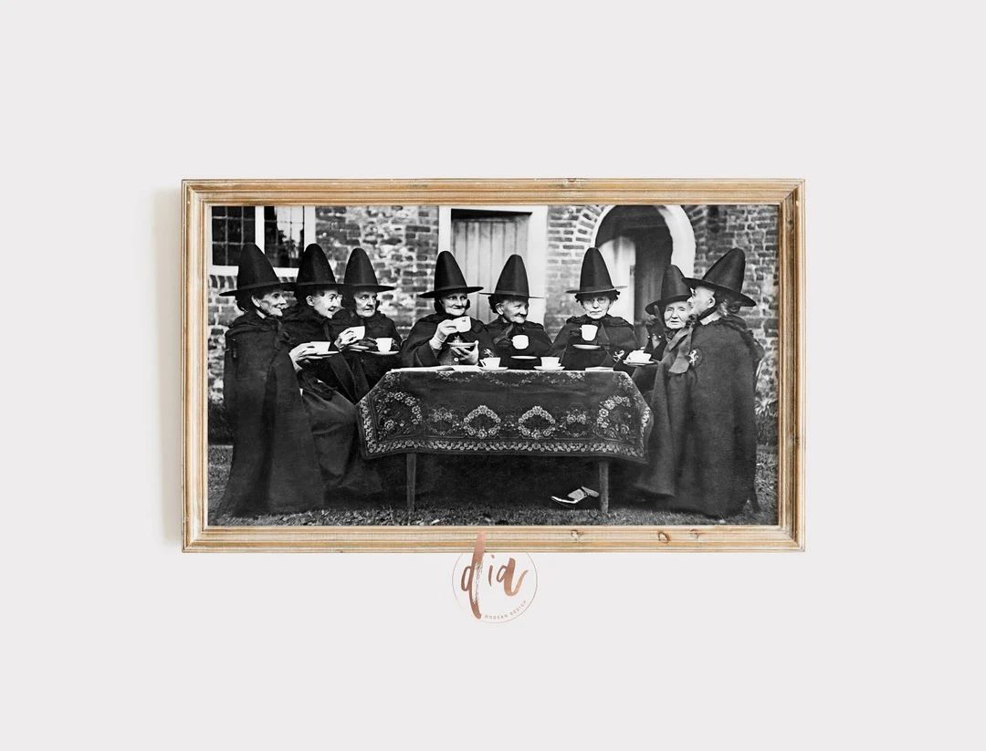 Vintage Halloween Samsung Frame TV Art, Witches Drinking Tea Vintage Black White Photo, Digital D... | Etsy (US)