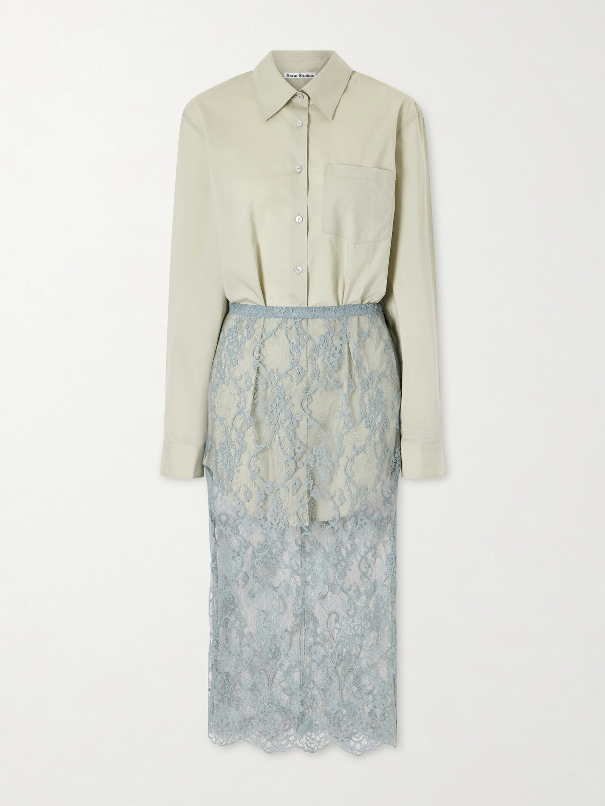 Acne Studios - Lace-trimmed Cotton And Silk-blend Midi Dress - Green - DK40 | NET-A-PORTER APAC