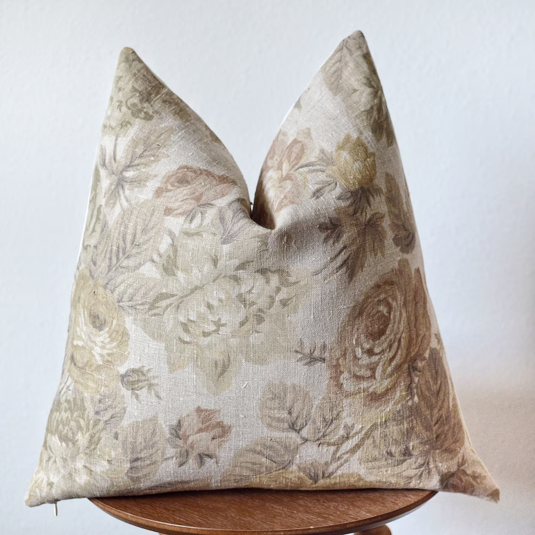 Vintage Floral Linen Pillow Cover - Etsy | Etsy (US)