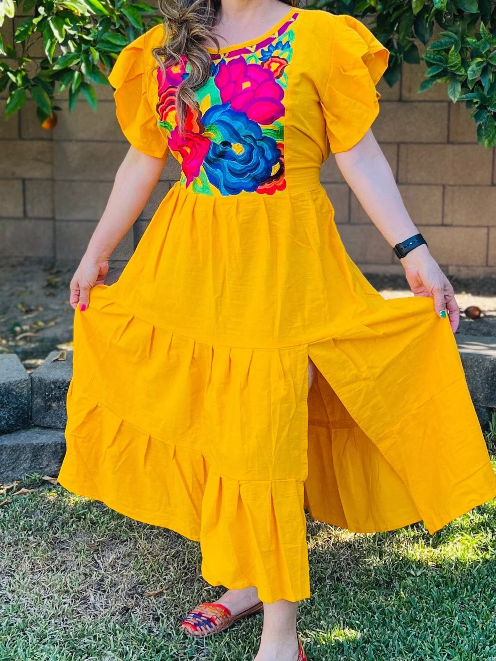 Traditional Mexican Dress Floral Embroidered Dress Colorful - Etsy | Etsy (US)