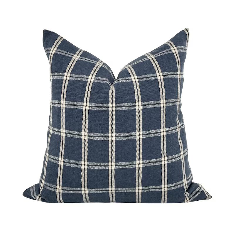 MYA Blue and Cream Check Pillow Cover, Windowpane Modern Farmhouse Pillow, Modern Home Decor 18x1... | Etsy (US)