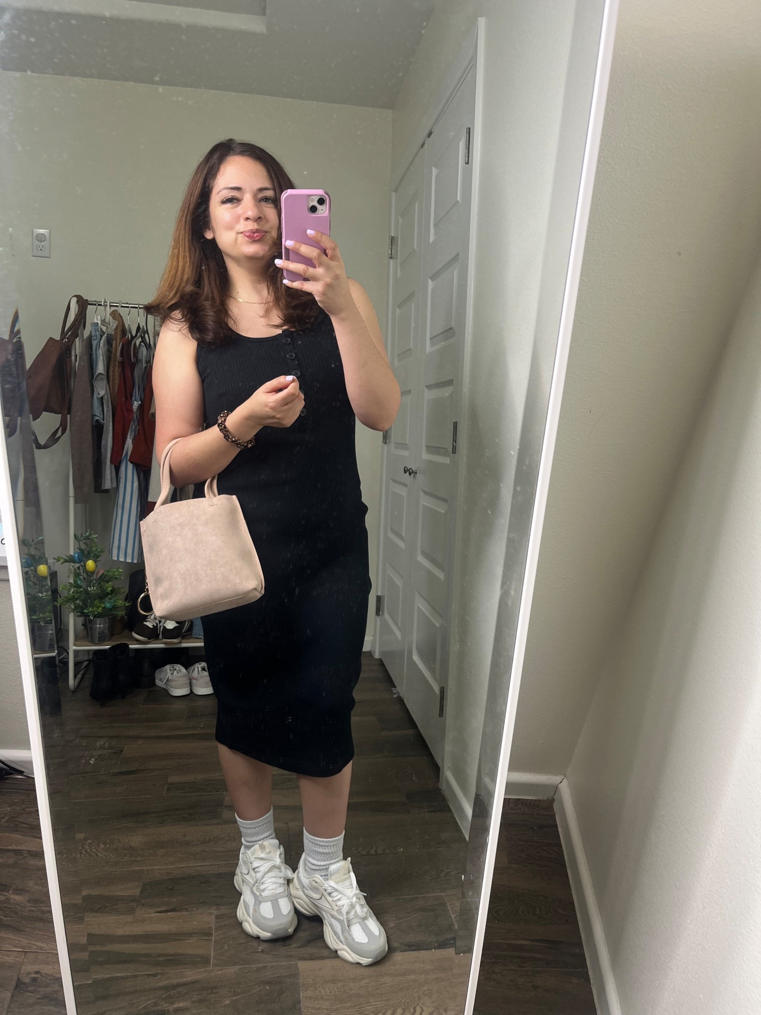 This rib dress I grabbed last year in a beach and I saw that this one was on sale. You all loved it just like I do. It’s so cute to comfy could be worn to work and weekends which I love to grab things that work for both I’m wearing a size in this one. I got a size medium. I tried which I’ve had the beach. One is a size small I feel like either one smalls, a little bit more fitted and then this one’s a little bit more Comfy fit, but both are super great. I probably would just stick to a size small it’s on sale right now for 30% off. ￼

#LTKSaleAlert