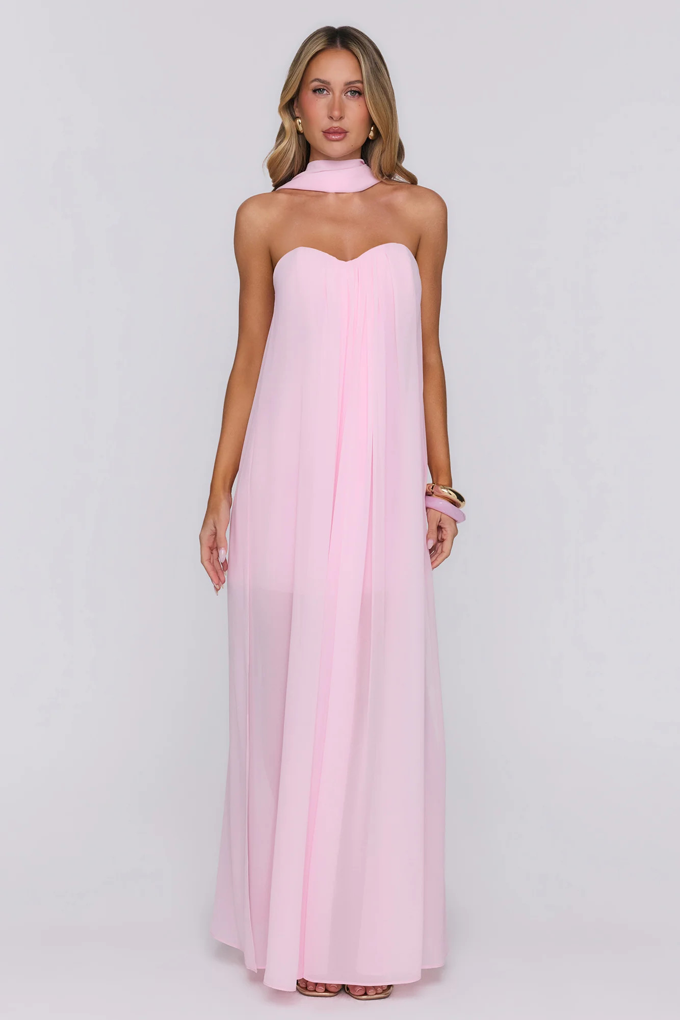Silken Glow Strapless Maxi Dress Pink | Hello Molly (US)