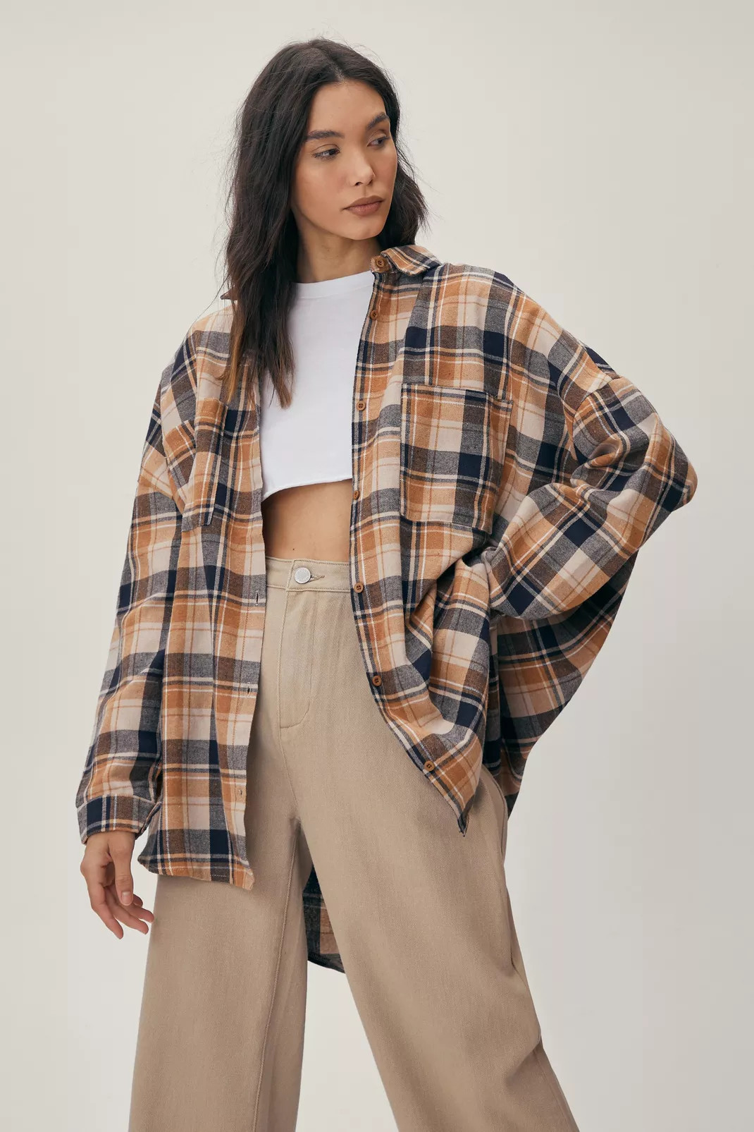Oversized Longline Check Long Sleeve Shirt | Nasty Gal (US)