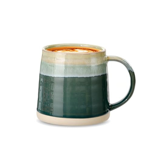 Ceramic Coffee Mug, 13 oz, Big Tea Cup, Reactive Glaze Shiny and Matte Surface Rich Colored Pottery Mugs, Wide Bottom Coffee Mug for Tea, Latte, Hot Chocolate, Home Decor, Green Tone | Amazon (US)