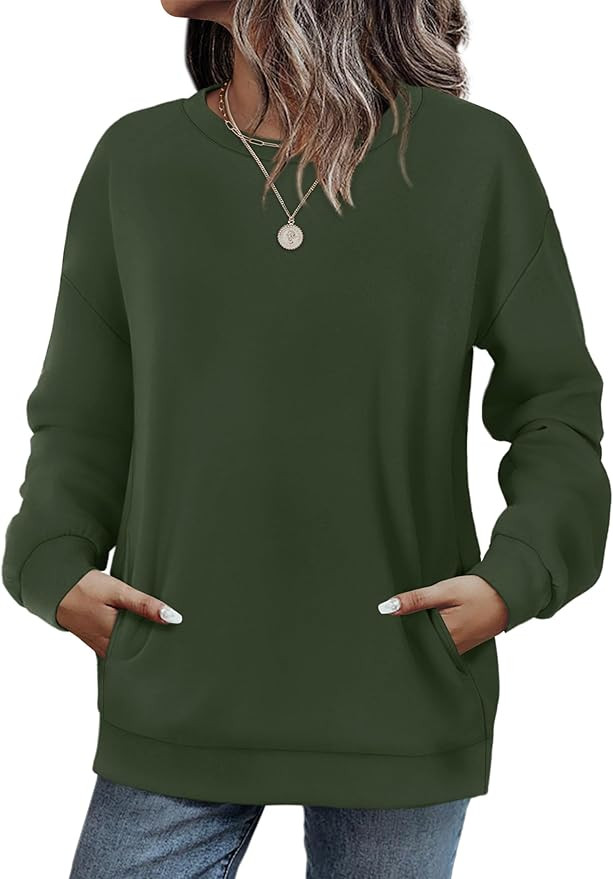 WIHOLL Crewneck Sweatshirts Women Long Sleeve Tops 2025 Fall Fashion Clothes Winter Pullover with... | Amazon (US)
