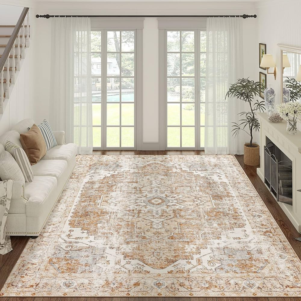 jinchan Area Rug 9x12 Washable Rug Vintage Rug Indoor Floor Cover Print Distressed Carpet Brick R... | Amazon (US)