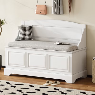 Whisen 41.7"L x 17.9"W Retro Shoe Storage Bench with Safe Soft-Close Devices, Storage Chest with Hidden Storage and Cushion - White | Target