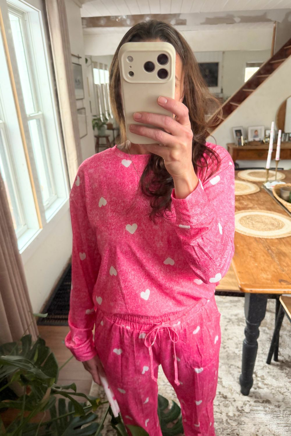 Feeling festive in my Valentines Day Jammies. Linking this Valentine Cozy Outfit, plus some others I love! Wearing a size small, the shirt is a little long, but looks good tucked. Pants are the perfect baggy-cozy jogger style. #valentinesday #galentine #hearts #cozyoutfit #pink #red #pajamas #sweater #amazonfinds #amazonfashion  

 #LTKootd #LTKmomlife #LTKSeasonal