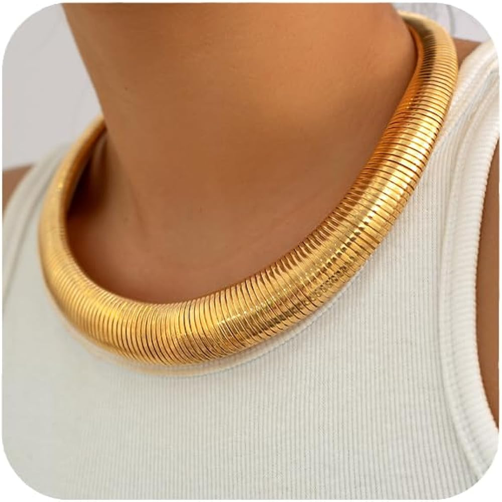 Chunky Gold Choker Necklace for Women, 14K Gold Plated Snake Chain Statement Necklace Triple Twsi... | Amazon (US)