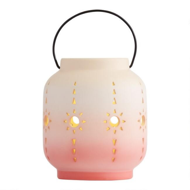 Red Orange Ombre Sun Ceramic Solar LED Lantern | World Market