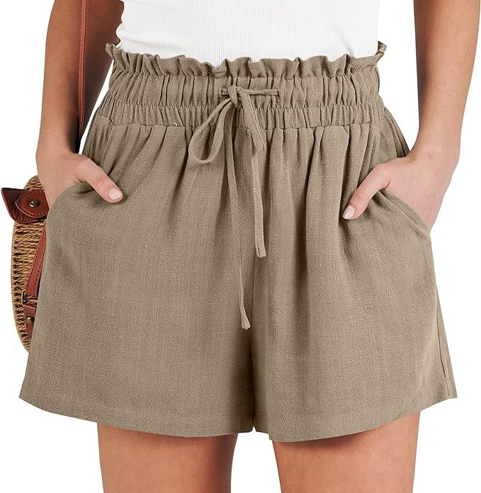 ANRABESS Linen Shorts for Women Casual High Waisted Wide Leg Drawstring Cute Summer Beach Shorts ... | Amazon (US)