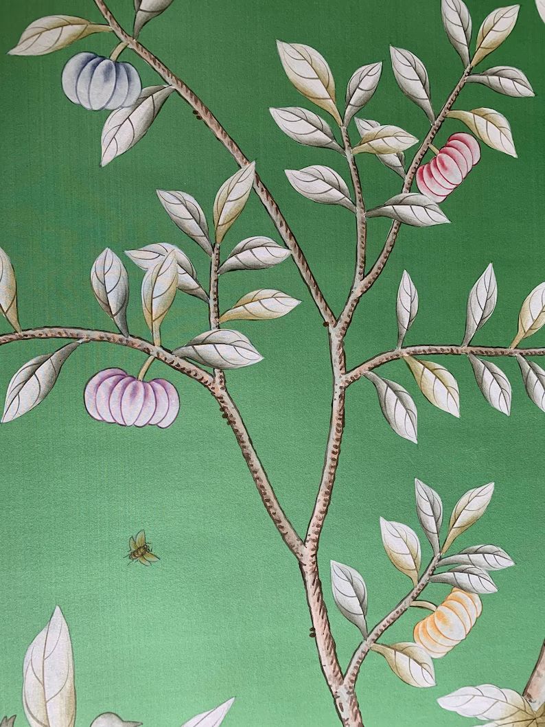 Emerald Greenchinoiserie Handpainted Silk Wallpaperlist | Etsy | Etsy (US)