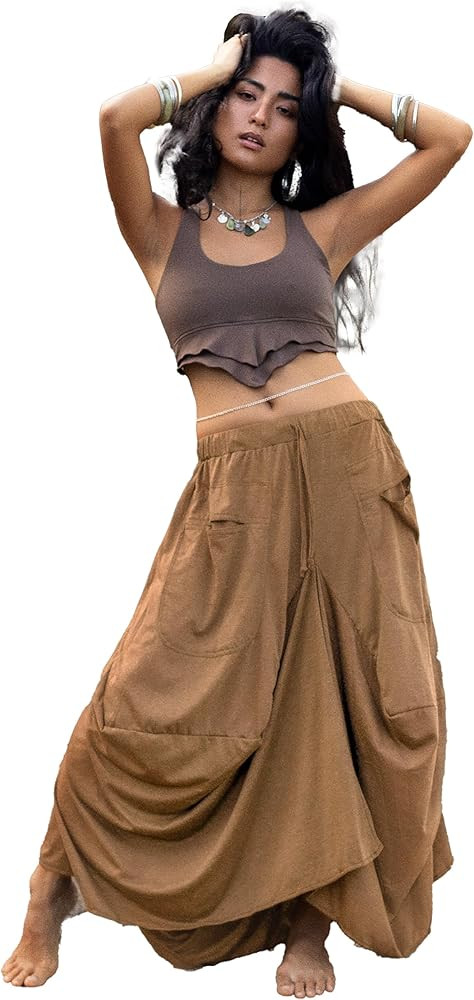 Thaluta Women's Maxi Skirt Bohemian with Pockets Gypsy Elastic High Waist Cotton | Amazon (US)