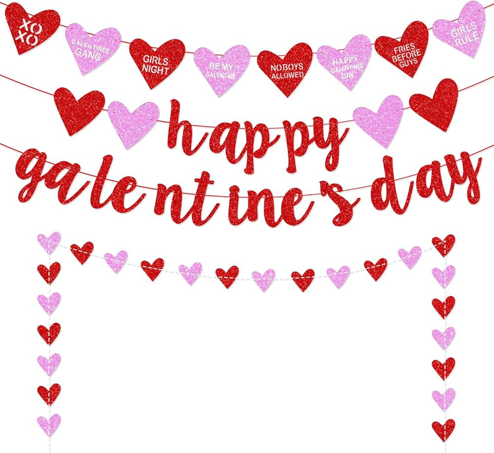 Deneo Happy Galentine's Day Banner, Red Glittery Heart Garland, Ladies Girls Party Decorations, P... | Amazon (CA)
