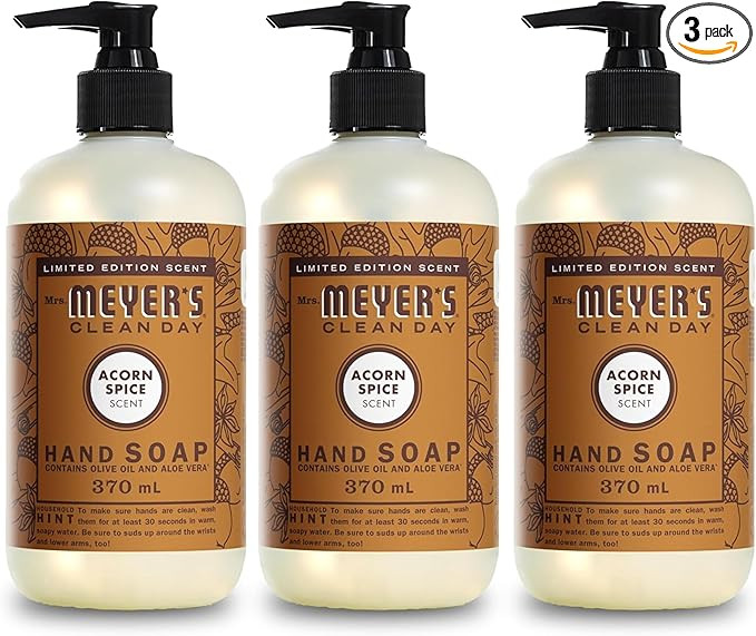 MRS. MEYER'S CLEAN DAY Hand Soap, Acorn Spice, Made with Essential Oils, 12.5 oz - Pack of 3 | Amazon (US)