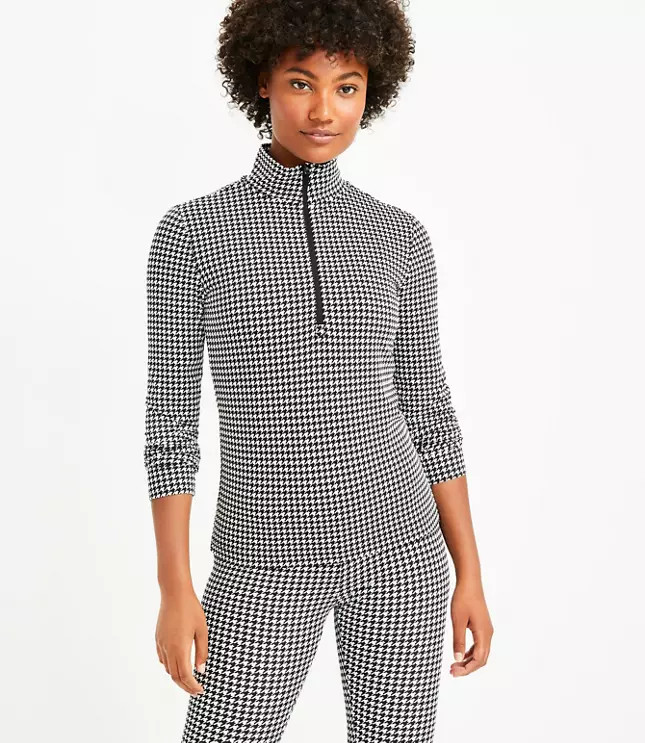 Lou & Grey Houndstooth Feel Good Zip Top | LOFT