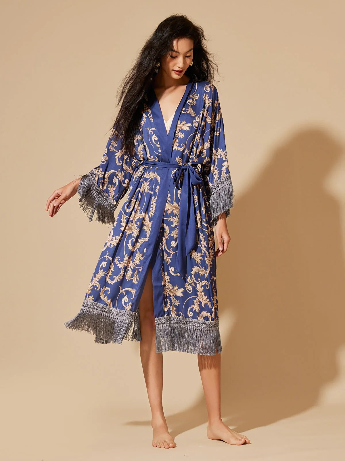 Tassels Blue Kimono Robe | ulivary