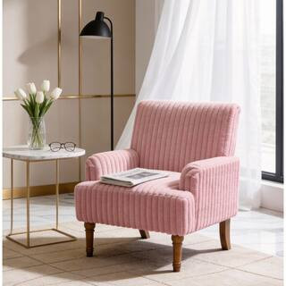 Pink Corduroy Fabric Upholstered Arm Chair with 2"" Wide Wale Corduroy and 9"" Solid Wood Legs | The Home Depot