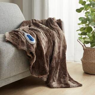 Marselle Chocolate 50 in. x 70 in. Oversized Faux Fur Heated Throw | The Home Depot
