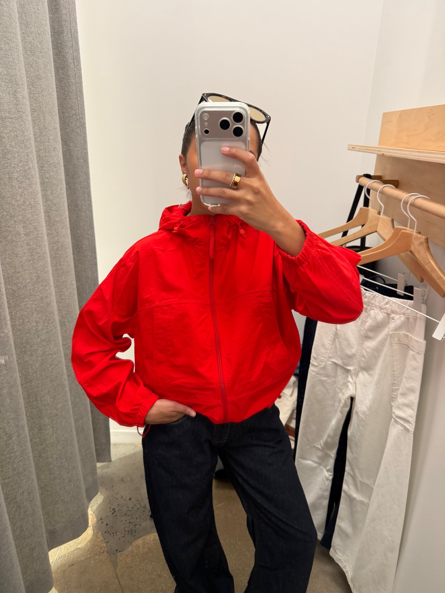 Red spring jacket, light jacket, Everlane 