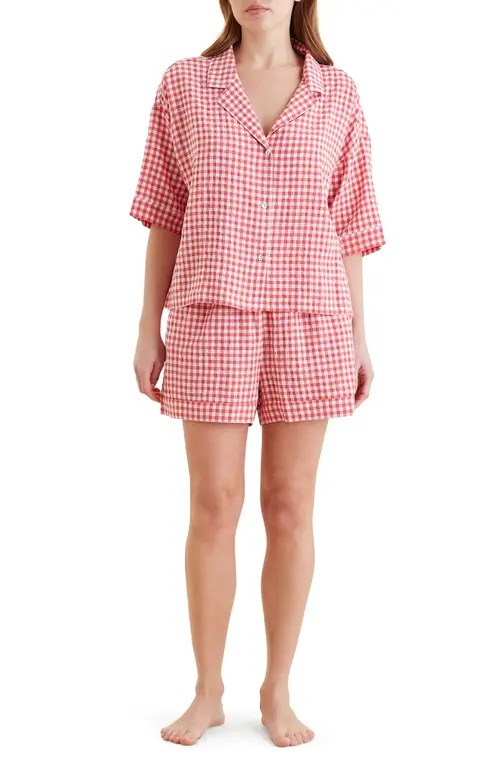 Papinelle Gingham Seersucker Short Pajamas in Geranium at Nordstrom, Size Medium | Nordstrom