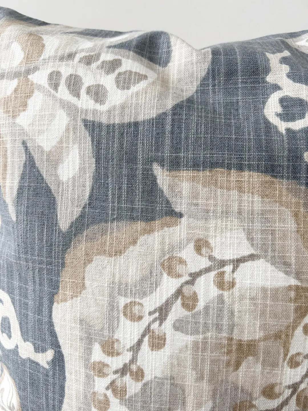 Jacobean Floral Neutral Slate washed blue gray Taupe Creamy Charcoal Jacobean pillow cover Slub C... | Etsy (US)