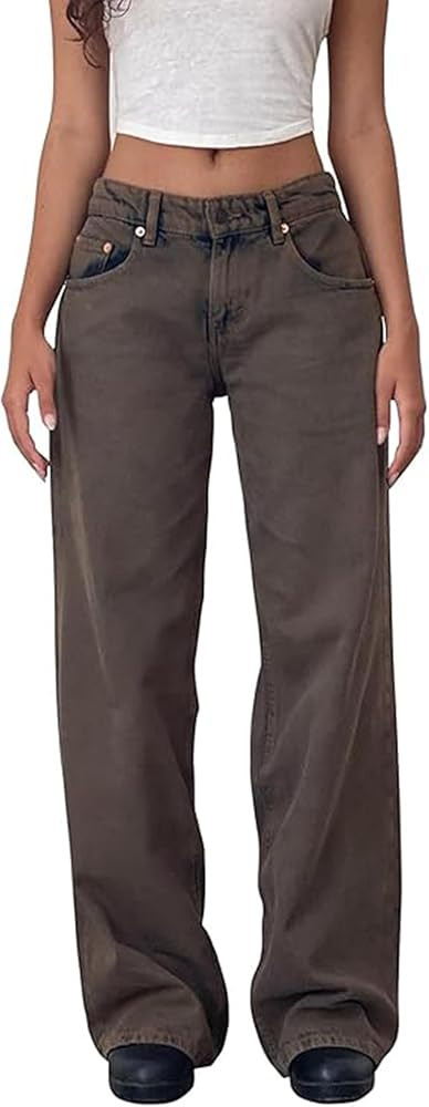 Low Rise Baggy Jeans for Women y2k Straight Wide Leg Boyfriend Streetwear Loose fit Jeans 2025 Fa... | Amazon (US)