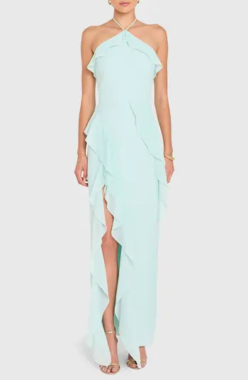 Amanda Uprichard Alessandra Halter Neck Ruffle Trim Gown | Nordstrom | Nordstrom