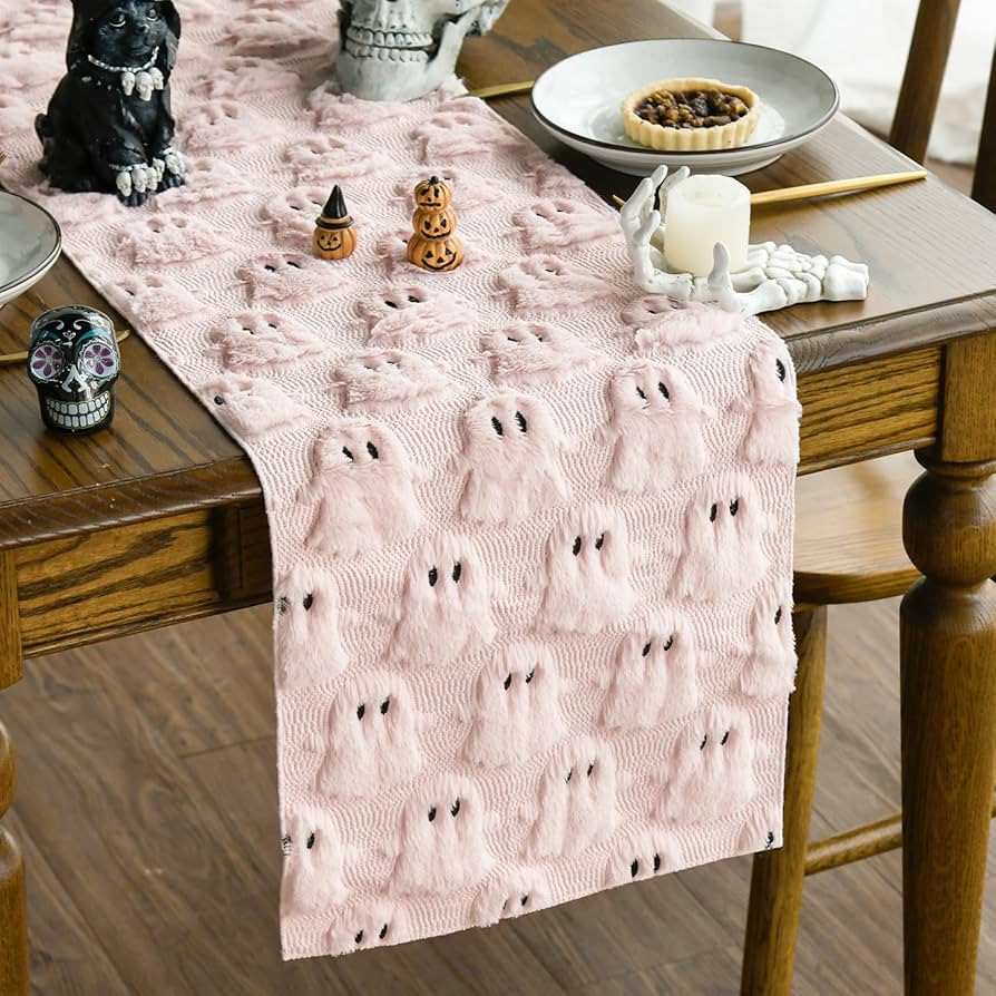 Artoid Mode Pink Ghost Soft Plush Faux Fur Jacquard Halloween Table Runner, Holiday Kitchen Dinin... | Amazon (US)