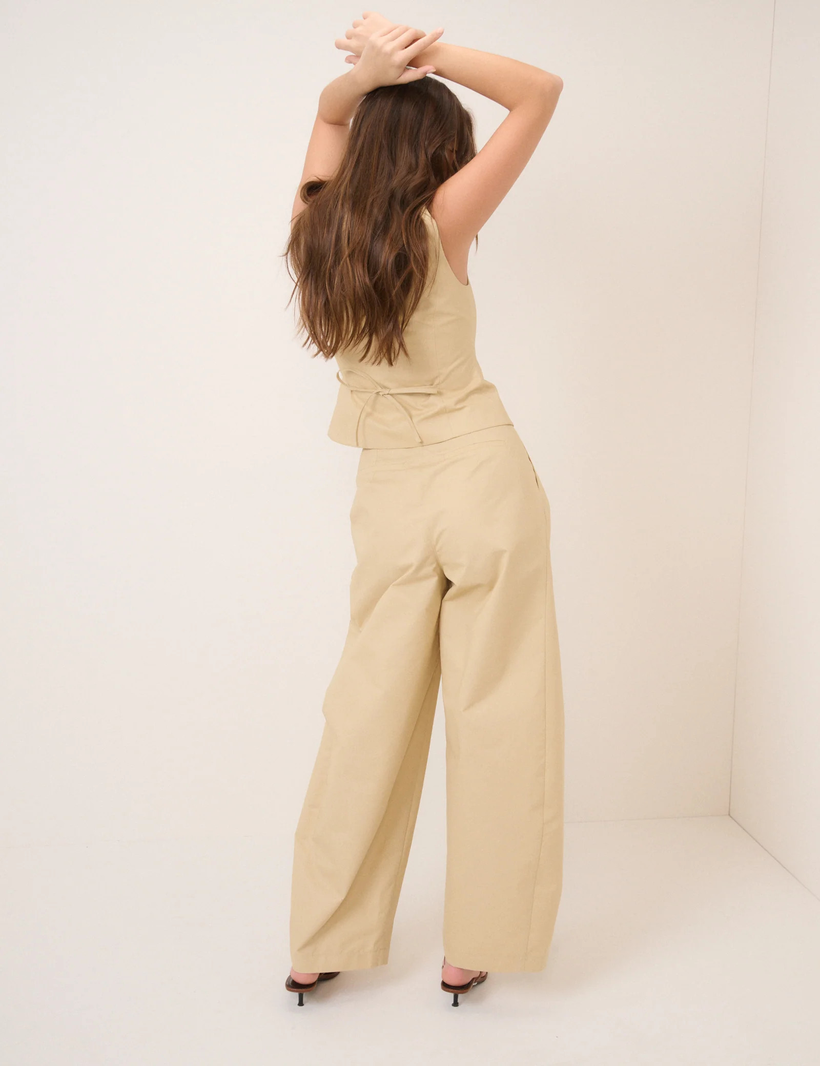 Beige Barrel Leg Tie Trousers | Nobody's Child
