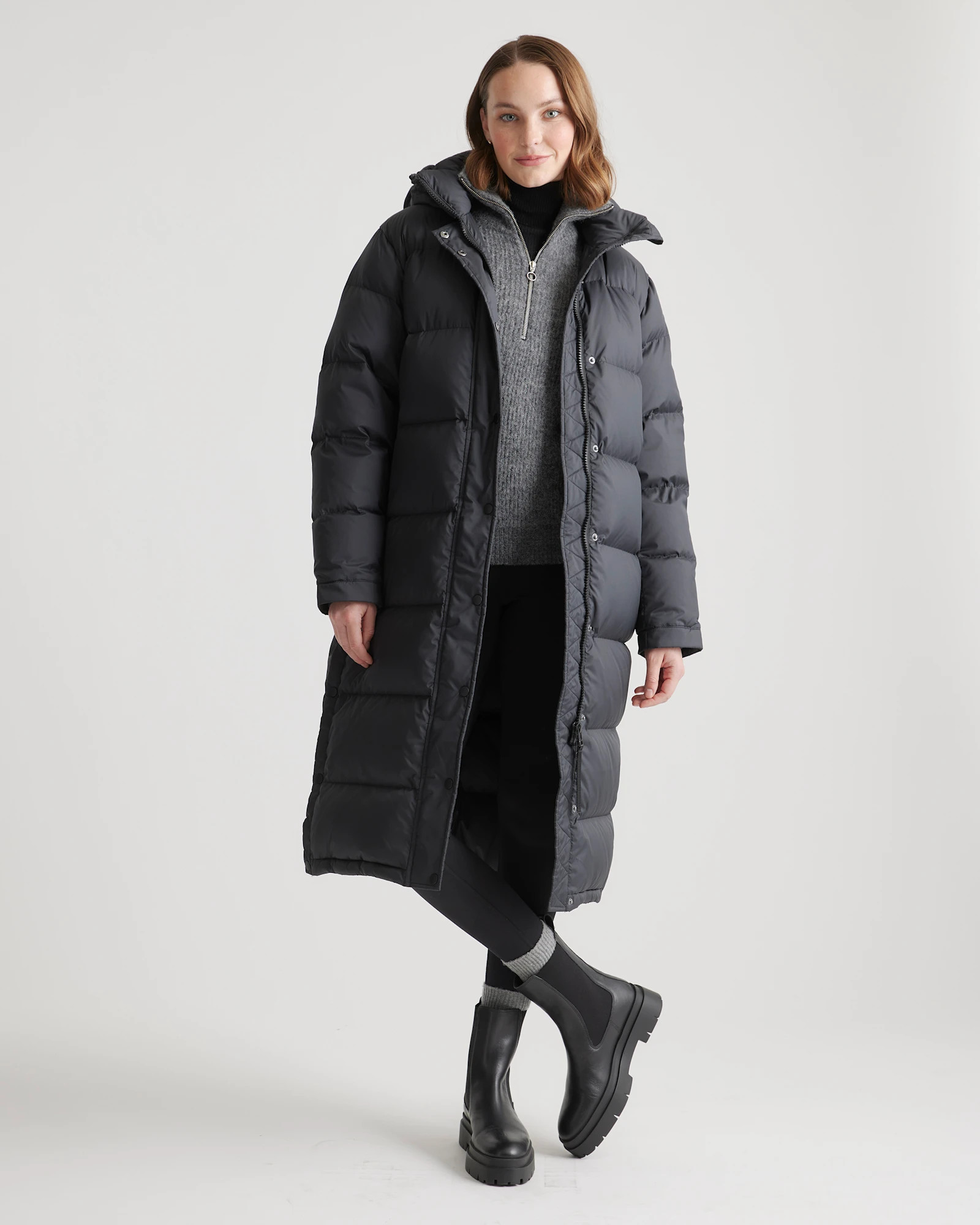 Quince | Women's Responsible Down Long Puffer Jacket in Black, Size Small, Recycled Polyester | Quince