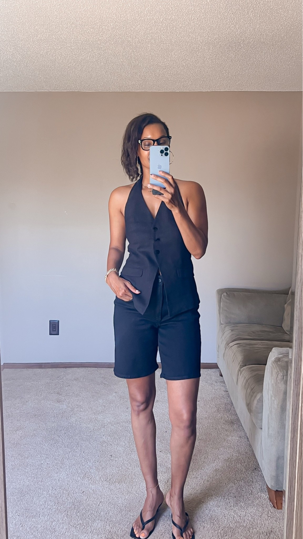 A simple all black look with Bermuda shorts and a vest for an easy evening out. @Express has some great vests this season

#LTKootd #LTKOver40 #LTKTall